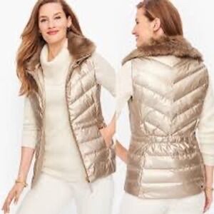 Talbots metallic down filled puffer vest champagne color women's size medium